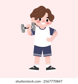 Cartoon Boy Lifting Weights Child Fitness Healthy Lifestyle Illustration