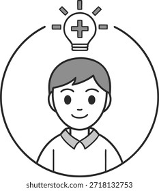 cartoon boy with a light bulb idea above his head in a circle