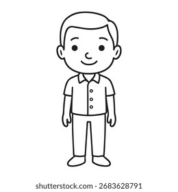 Cartoon Boy Line Drawing – Cute Kid Character Illustration