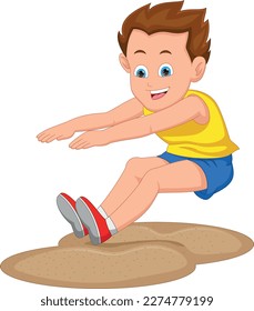 cartoon boy long jump on white background