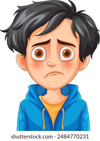 A cartoon boy looking sad and worried