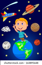Cartoon boy looking at the sky 