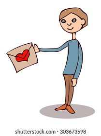 Cartoon Boy with a Love Letter, Vector Illustration. 
