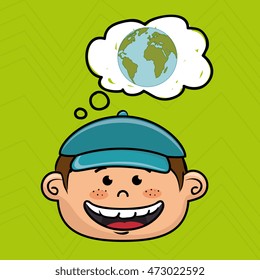 cartoon boy map global vector illustration design