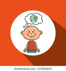 cartoon boy map global vector illustration design