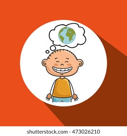 cartoon boy map global vector illustration design