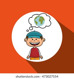 cartoon boy map global vector illustration design