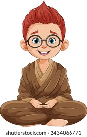 Cartoon boy meditating with a joyful expression