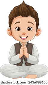 Cartoon boy meditating with a joyful expression