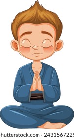 Cartoon of a boy meditating in a peaceful pose