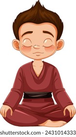 Cartoon of a boy meditating in traditional attire