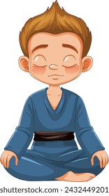 Cartoon of a boy meditating in traditional attire