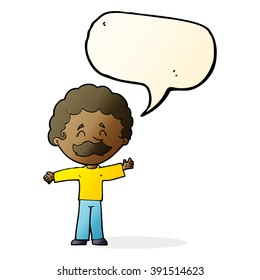 Cartoon-Junge mit Schnurrbart mit Sprachblase