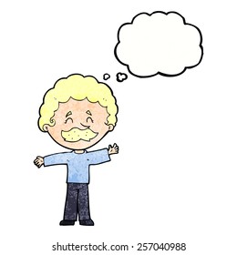 cartoon boy with mustache with thought bubble