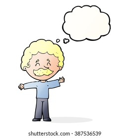 Cartoon-Junge mit Schnurrbart mit Gedankenblase