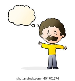 niño de caricatura con bigote con burbuja de pensamiento