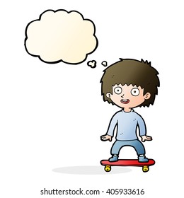 cartoon boy on skateboard with thought bubble