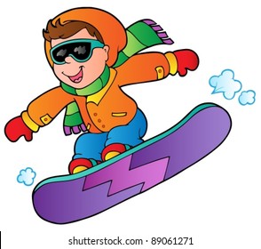 Cartoon Boy On Snowboard - Vector Illustration.