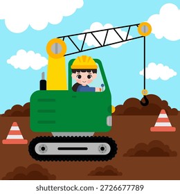 Cartoon Boy mit einem grünen Baukran