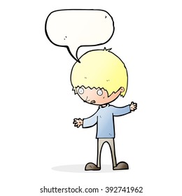 cartoon boy with outstretched arms with speech bubble