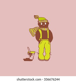 Cartoon boy with paint bucket