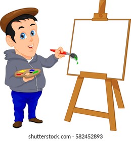 Cartoon boy painting