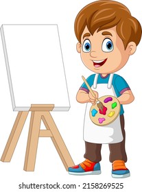 Cartoon boy painting on white background