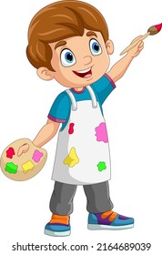 Cartoon boy painting on white background