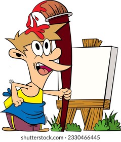 cartoon boy painting vector illustration.