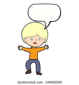 cartoon boy panicking  with speech bubble