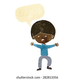 cartoon boy panicking  with speech bubble