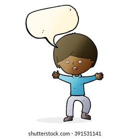niño de caricatura en pánico con burbuja de habla