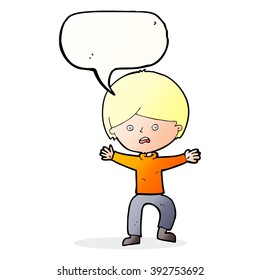 niño de caricatura en pánico con burbuja de habla