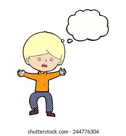 cartoon boy panicking  with thought bubble