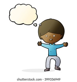 cartoon boy panicking  with thought bubble