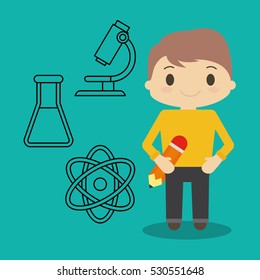 cartoon boy pencil and chemical icons vector illustration eps 10