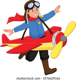 cartoon boy playing airplane toy