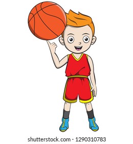Cartoon boy playing basketball coloring by live paint bucket for easy editing