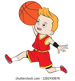 cartoon boy playing basketball - flatcolor