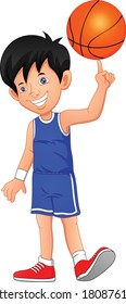 cartoon boy playing basketball  on a white background