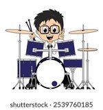 Cartoon Boy Playing Drum Illustration