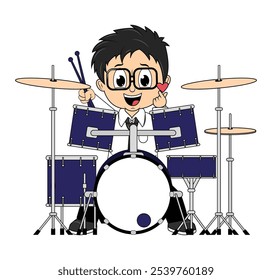 Cartoon Boy Playing Drum Illustration