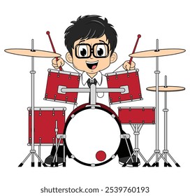 Cartoon Boy Playing Drum Illustration