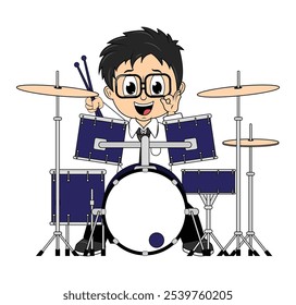 Cartoon Boy Playing Drum Illustration