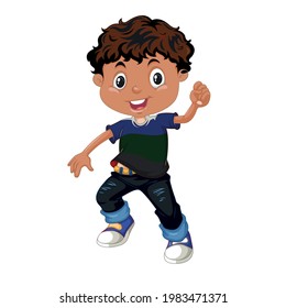 cartoon boy playing, cartoon boy is enjoying
