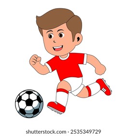 Cartoon Boy Playing Football Vector Illustration