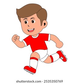  Cartoon Boy Playing Football Vector Illustration