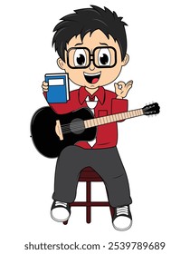 Cartoon Boy Playing Guitar Illustration Design