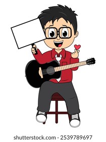 Cartoon Boy Playing Guitar Illustration Design