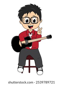 Cartoon Boy Playing Guitar Illustration Design